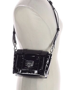 Michael Kors Manhattan Small Patent Leather Crossbody Satchel - Black/Silver.